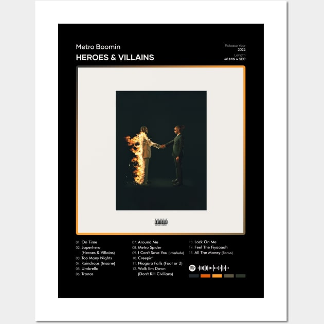 Metro Boomin - HEROES & VILLAINS Tracklist Album Wall Art by 80sRetro